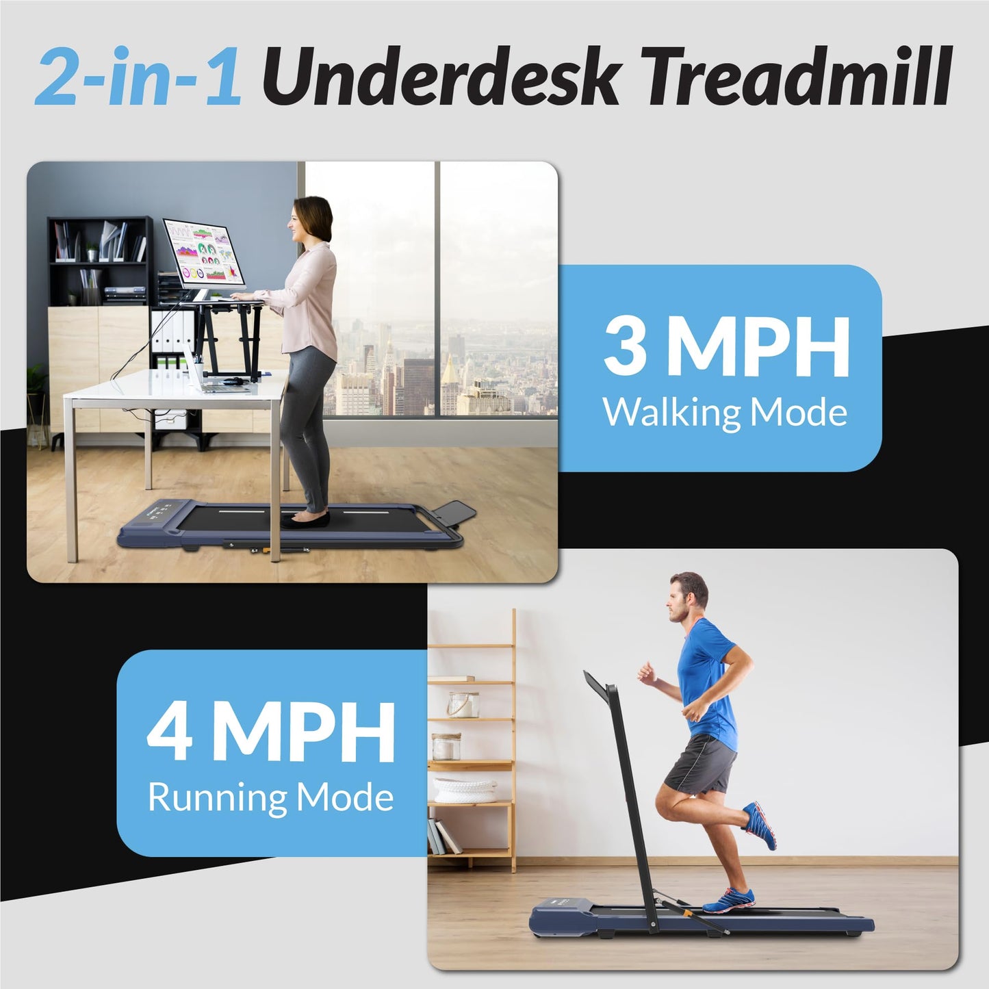 2 IN 1 Treadmill - Exerpeutic 400 Lb - Heavy-Duty Walking Exercise Treadmill